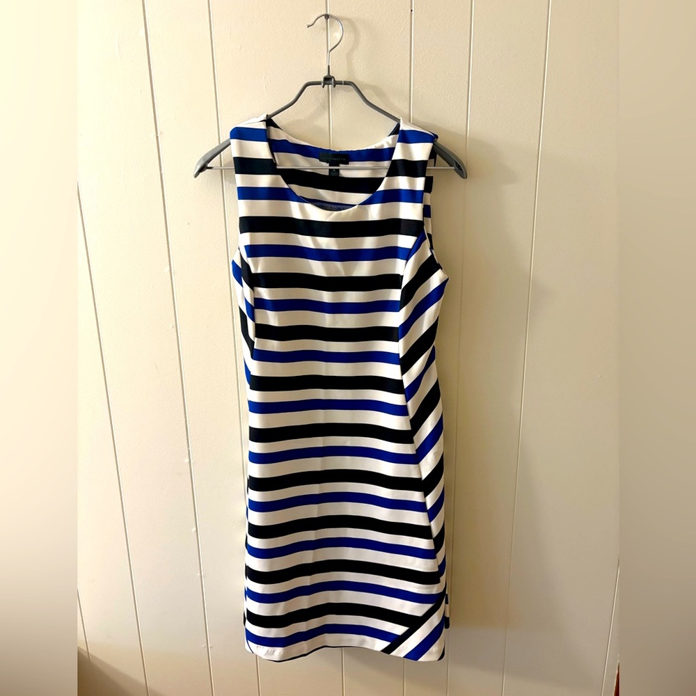 Worthington Blue White Womens Dress striped sleeveless Size 12 coastal career